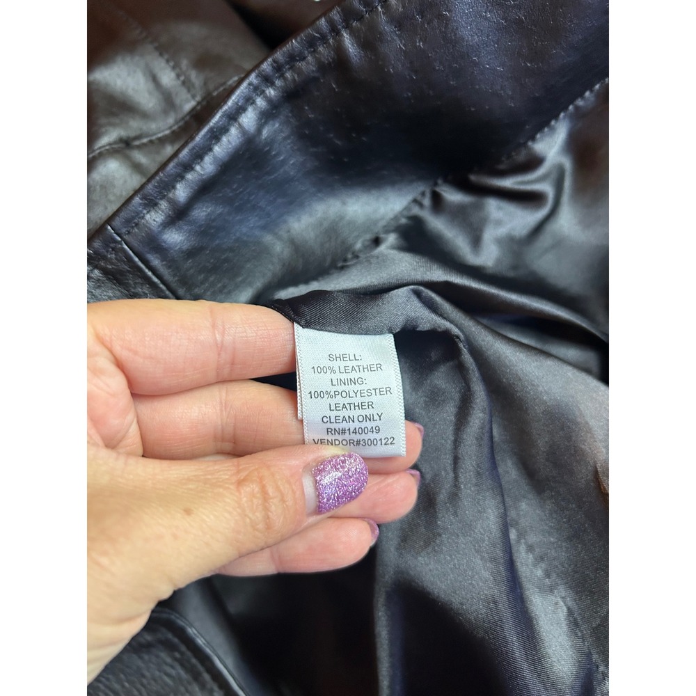 Chadwicks Womens Black Leather Trench Coat Jacket Size 12 Mid Length Buttons - Picture 8 of 8